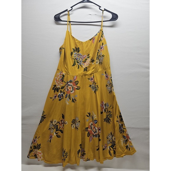 Old Navy Dresses & Skirts - Floral Spaghetti Strap Fit And Flare Dress Golden Yellow L SPRING BASIC